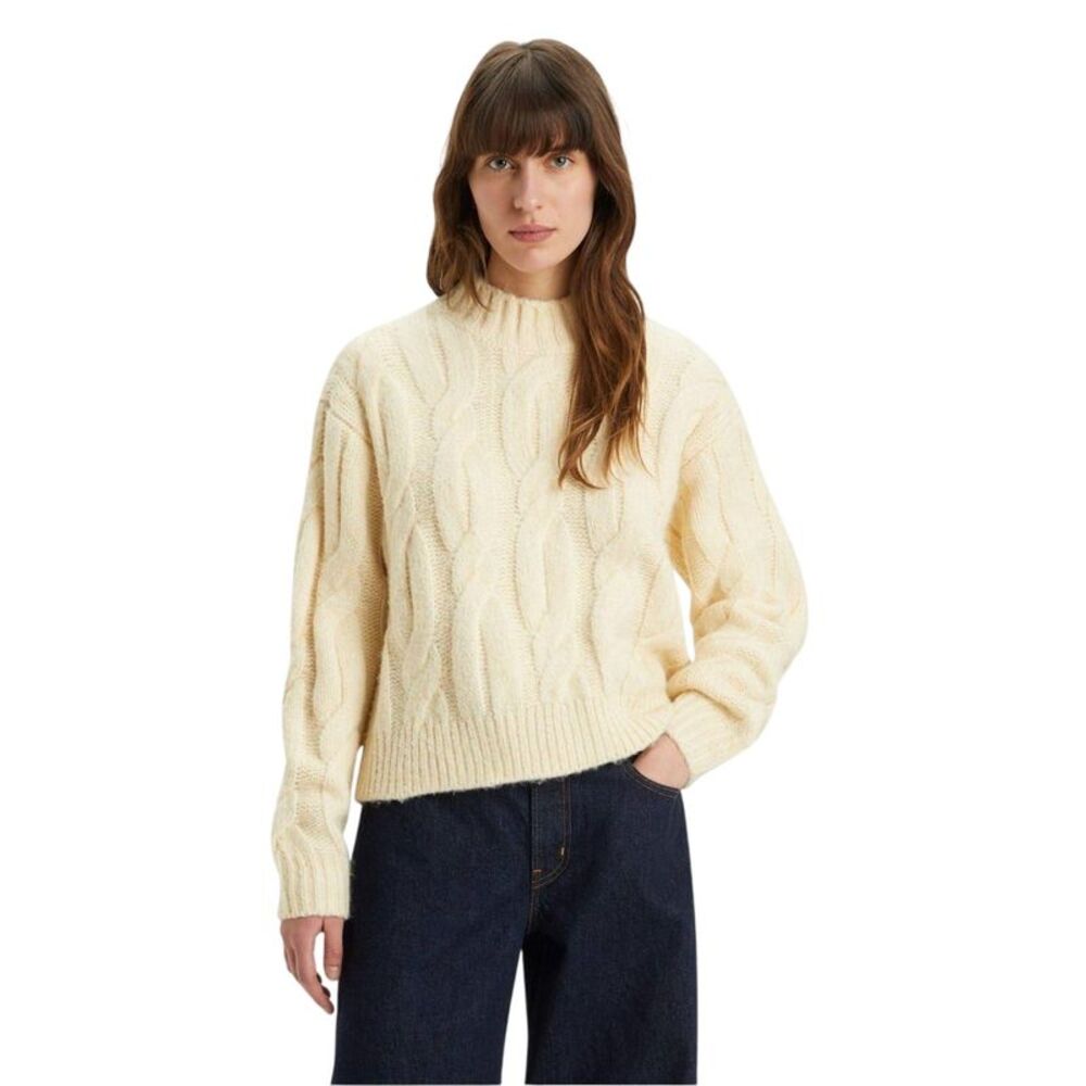 Levis Womens/Ladies Isabel Cable Knit Mock Neck Relaxed Fit Sweater Top / White